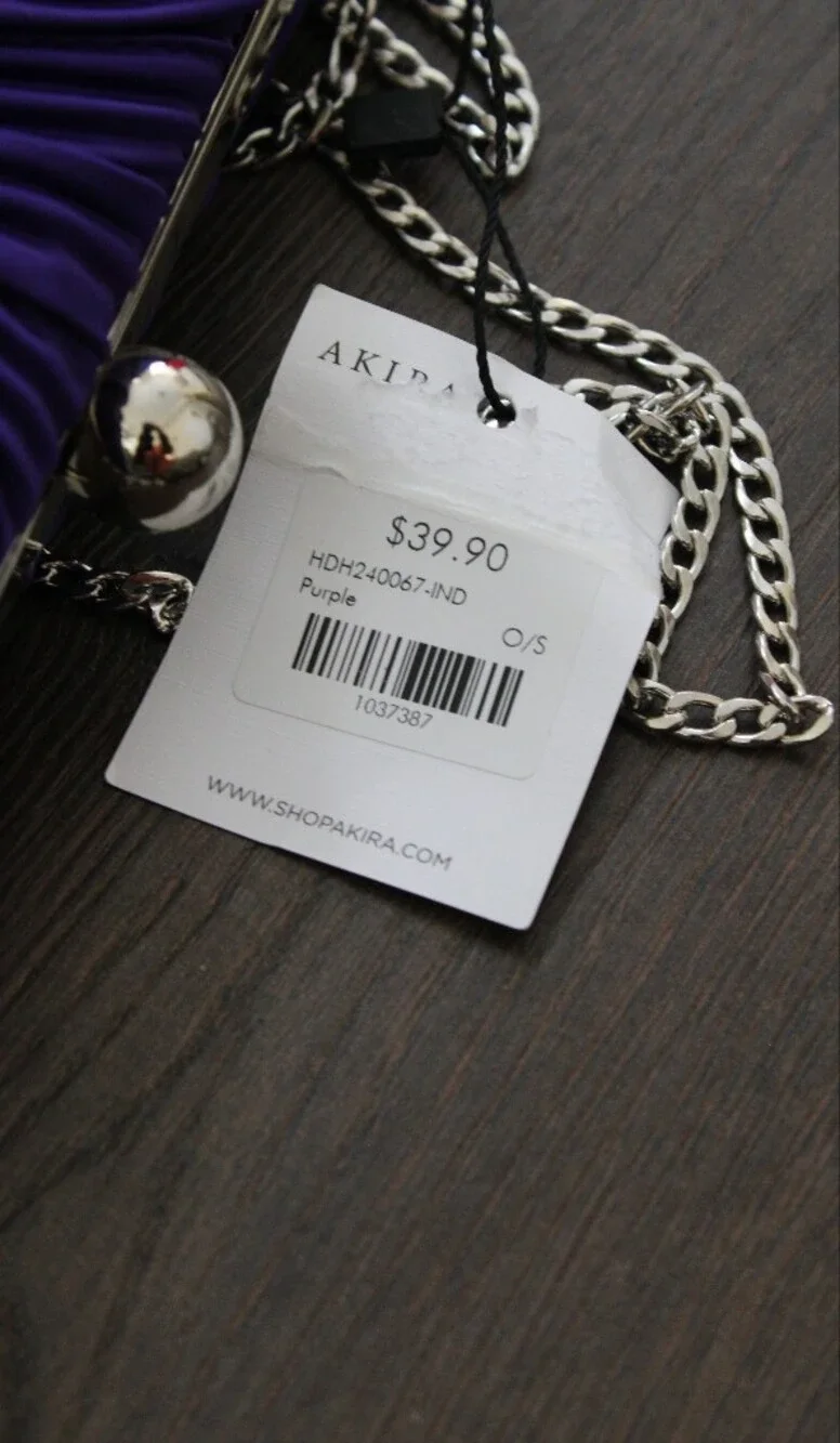 Akira Purple Satin‎ Knotted Evening Clutch with Chain